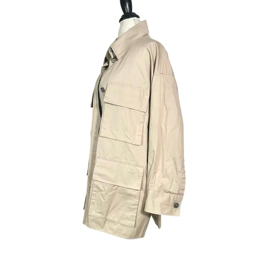 H&M | Women | Neutral Tan Cotton Twill Safari Utility Shirt Jacket | Size XL